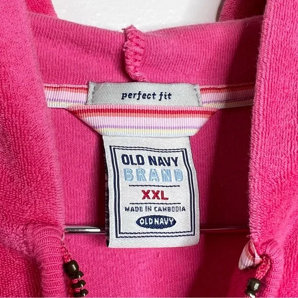 Vintage Old Navy Pink Terry Cloth Zip Up Hooded Jacket Perfect Fit XXL - Picture 2 of 9